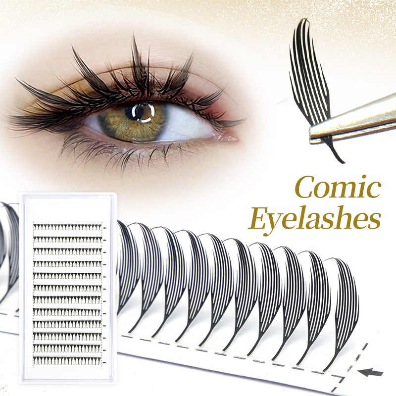 JMS Comic Eyelash Extensions | Natural Spire Style | 0.07mm C/D Curl 8-12mm | Manga Lash Clusters for Anime Looks