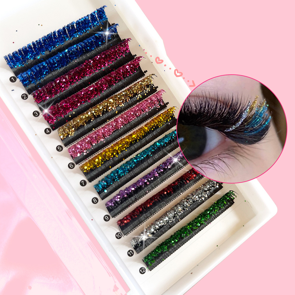 JMS Glitter Volume Lash Extensions | Colorful Shimmer Lashes for Festive & Party Looks | 0.07mm 